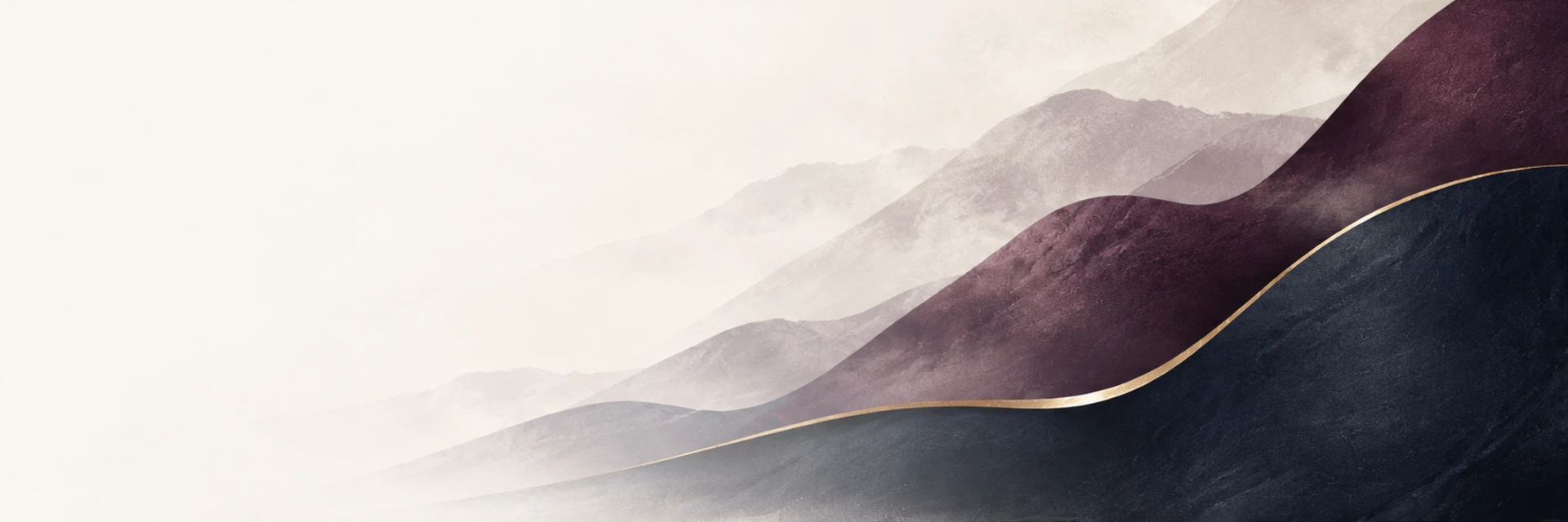 Layered aubergine and navy landscape with a fine gold contour